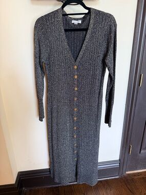 Calvin Klein Long Ribbed Button-Front Dress in Black and Gold